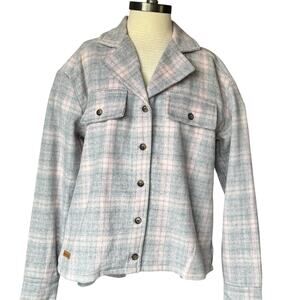 Simply Southern Jacket Shacket Pink Plaid Sz M Cozy Rancher Western Pockets